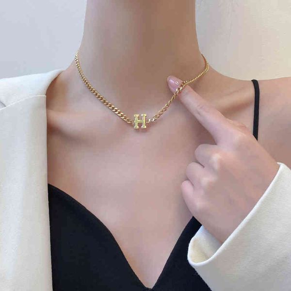 

brand necklace fashion letter pendant necklaces bathing titanium steel 18k gold plated non-fading clavicle chain jewelry, Silver