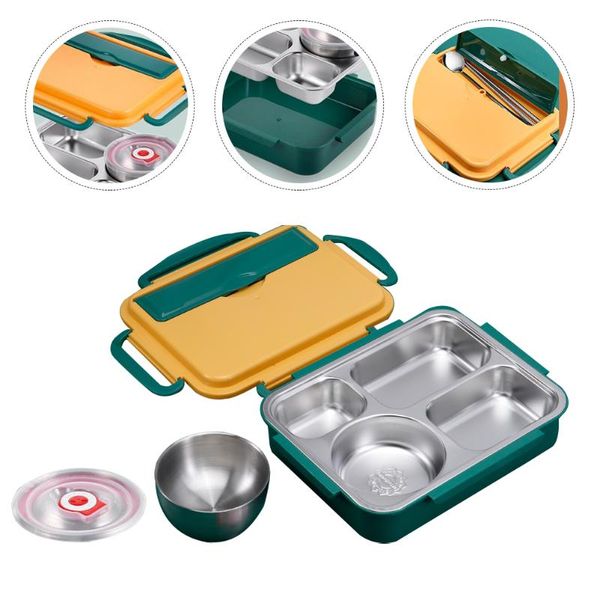 

dinnerware sets 1 set double layers insulated bento box divided grid lunch case container (yellow, green)