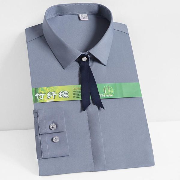 

women hidden button placket basic dress shirts soft bamboo fiber standard-fit formal blouses office social solid work shirt women's &, White