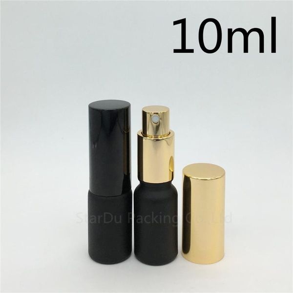 

storage bottles & jars 200pcs/lot 10ml black frosted glass bottle with aluminum sprayer , perfume 10cc essential oil spray