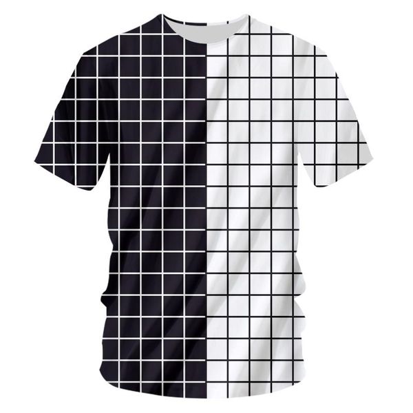 

men's t-shirts ogkb men 3d plaid shirt black and white checkerboard printed o neck short sleeve t-shirt summer women cool harajuku stre, White;black