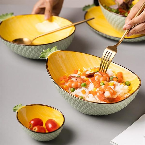 

nordic ceramic cute pineapple salad fruit dishes creative dinner plate tableware household noodle soup bowl breakfast bowls