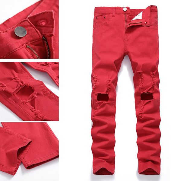 

men's jeans pants korean style trendy 2021 boys hong kong ripped feet, Blue