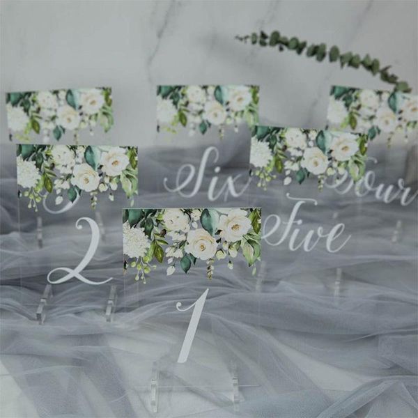 

party decoration white and green floral acrylic clear table names & numbers / wedding name number