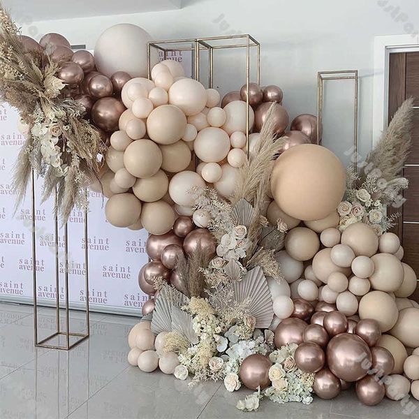 Хром Шампанское шар Garland Boho Свадебные украшения Дважды абрикос Nude Peach Ballon Arch Birthday Party Baby Shower Декорация 210626