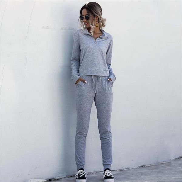 

autumn tracksuits set two womenpant piece outfits track suit and pants zipper sweatsuit, White
