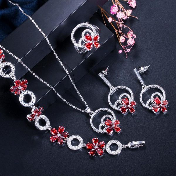 

earrings & necklace trendy ring bracelet set vintage ksys089 gold plated women fashion jewelry reception white zircon luxury engagement, Silver
