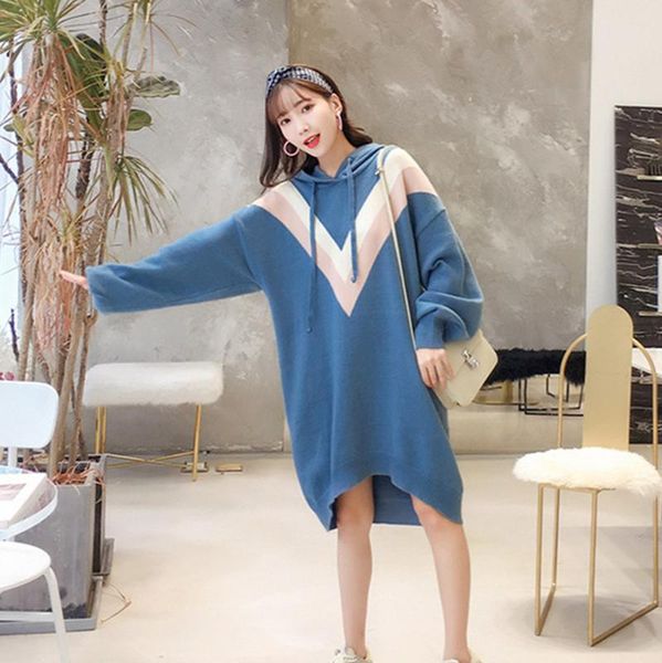

women's sweaters medium and long loose hat sweater dress korean pink coat womens winter women clothing 2021 sleeve, White;black