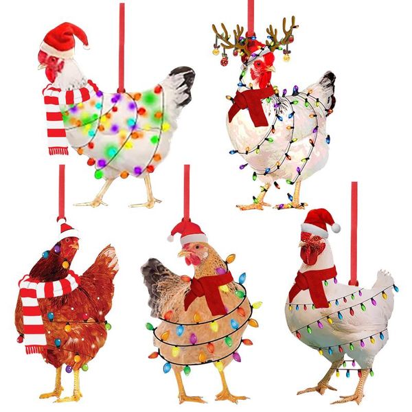 Decorações de Natal Cachecol de madeira Pingentes de frango Natal Árvore de Natal Decoração de suspensão para Navidad 2021