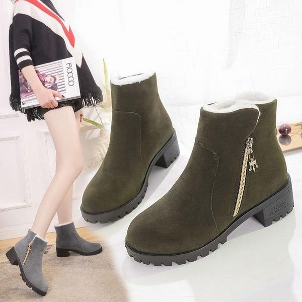 

boots 2021 winter women's trend wild anti-skiing plus velvet warm cotton shoes, Black