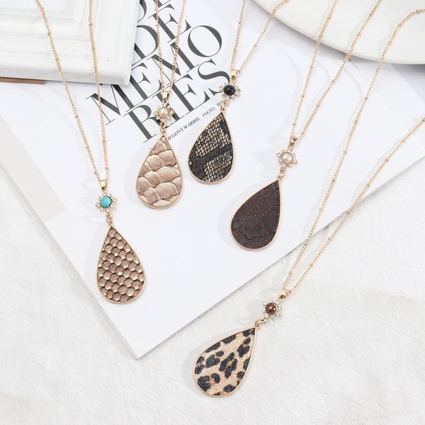 

creative design european and american jewelry tear drop leather pendant necklace, Silver
