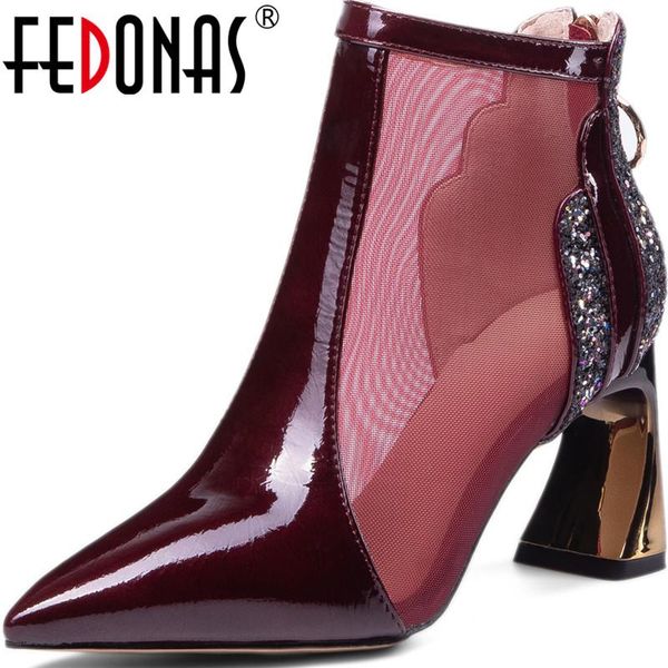 

dress shoes fedonas 2021 back zipper ladies night club party high heels pumps spring summer genuine leather pointed toe woman, Black