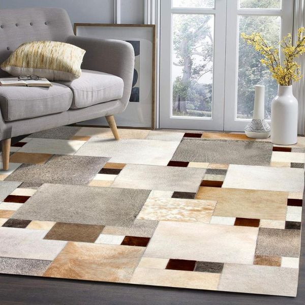 

customized patchwork cowhide rug mixed grey and beige cow fur skin carpet carpets