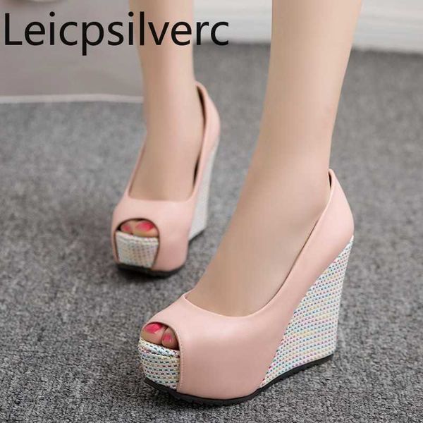 

women's sandals summer new style fashion color matching fish mouth open toe wedge high heel women's shoes plus size 33-42 y0721, Black