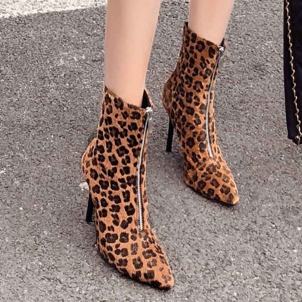 

dress shoes autumn winter boots fashion leopard high heels ankle pumps pointed toe wild female zipper martin boots dlp8, Black