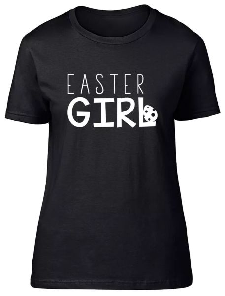 

easter girl fitted womens ladies t shirt, White;black