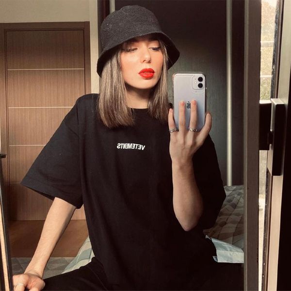 

men's t-shirts streetwear vtm letter tee 100% 1:1 cotton oversized summer clothes for women/men, White;black