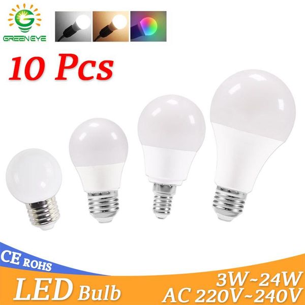 

bulbs greeneye 10pcs led bulb lamps e27 e14 24w 20w 18w 15w 12w 9w 5w 3w ac220v 240v real power lampada bombilla ampoule