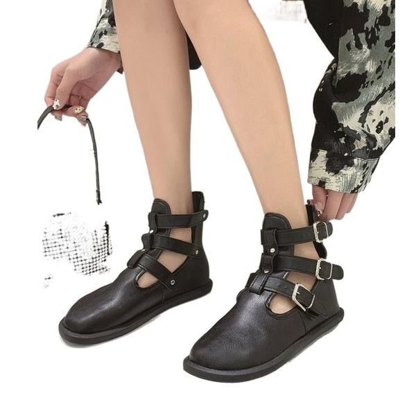 

boots women's spring and summer thin hollow children's fashion ins black breathable short sandals