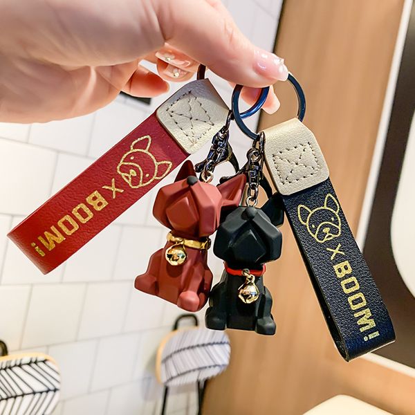 

faceted bell bulldog keychain creative cartoon personality car lovers a pair of doll pendant, Silver