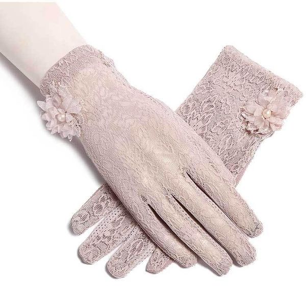 

five fingers gloves 2021 sunshade gloves, ladies' summer outdoor riding touch screen lace gloves., Blue;gray