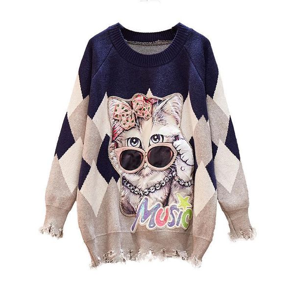 

women's sweaters more beautiful long size of cartoon women's sweater winter lazy wind joker jacket 92f2, White;black