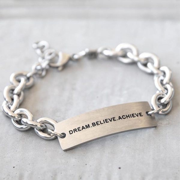 

link, chain stainless steel long inspirational bracelet for men with letter dream.believe.achieve accessories jewelry gifts, Black