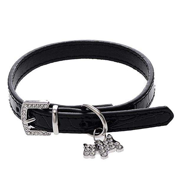 

dog collars & leashes pet lovely alloy rhinestone inlaid buckle chain crocodile grain pu leather belt collar