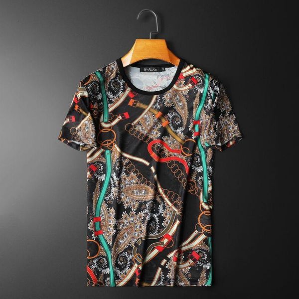 

keychain belt pattern print ice silk tee shirt 2021 round neck club party holiday casual tshirt men stylish funny homme men's t-shirts, White;black
