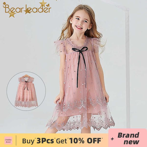 

bear leader girls princess dress summer kids elegant mesh clothes embroidery floral dress children clothes baby dress 210708, Red;yellow
