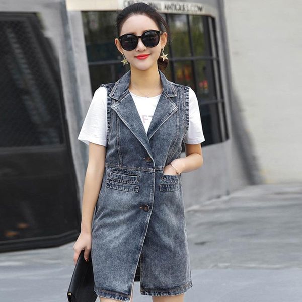 

women's vests spring autumn korean denim vest women sleeveless medium long coat loose large size gray outerwear lady waistcoat high qua, Black;white