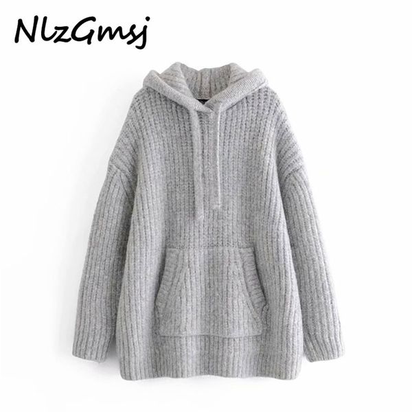 

sweater women fashion thick gray oversized hood knitted jumper female oversize pullovers chic 210628, White;black