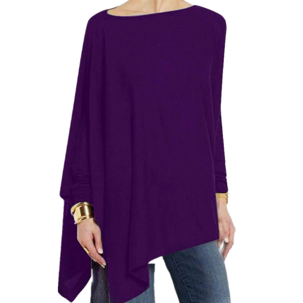 

8-color casual irregular hem blouse for women oversized o-neck bat long sleeve solid autumn shirt lady street loose white women's blou
