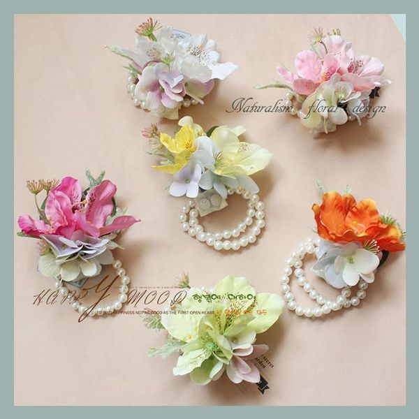 

decorative flowers & wreaths european style women wrist flower handmade silk artificial bridegroom bride hand for prom party