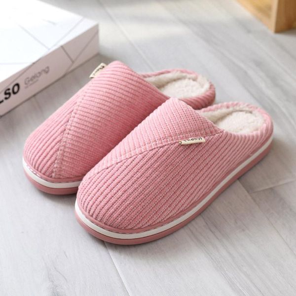 

slippers women men autumn winter cotton home corduroy indoor warm couples plain floor menand wear-resisitant anti-skid, Black
