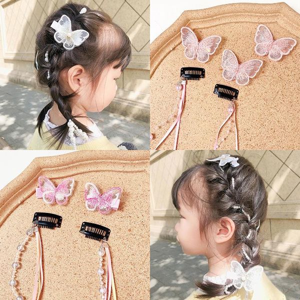 

hair accessories 2021 children colorful bow clip summer braid girl hairpins super fairy pearl tiara princess ribbon, Slivery;white