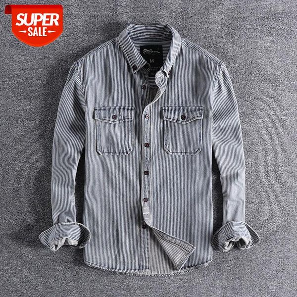 

autumn and winter old european american striped shirt original single men's long-sleeved jacket #bp7f, White;black