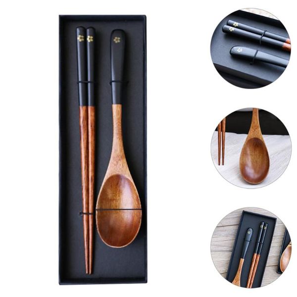 

set japanses style tableware wooden chopsticks and spoon kitchen cutlery