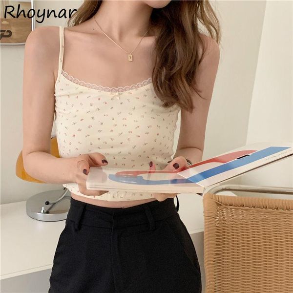 

women's tanks & camis women slim backless all-match lace floral spaghetti strap elegant korean style kawaii fashion female crop su, White