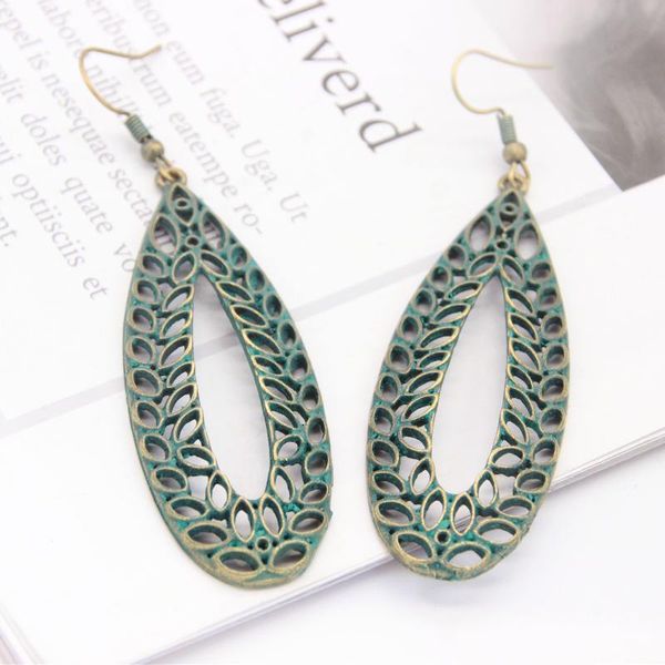 

dangle & chandelier retro fashion water drop round bronze green alloy pendant earrings all-match simple female jewelry, Silver