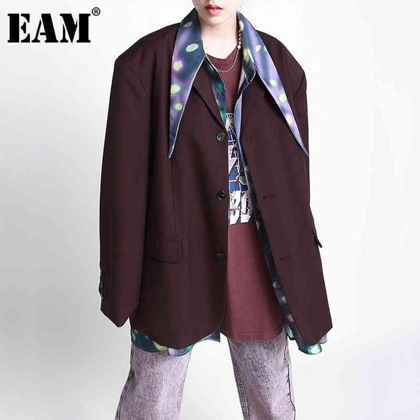 

[eam] women black red big size pocket blazer lapel long sleeve loose fit jacket fashion spring autumn 1dd6310 21512, White;black