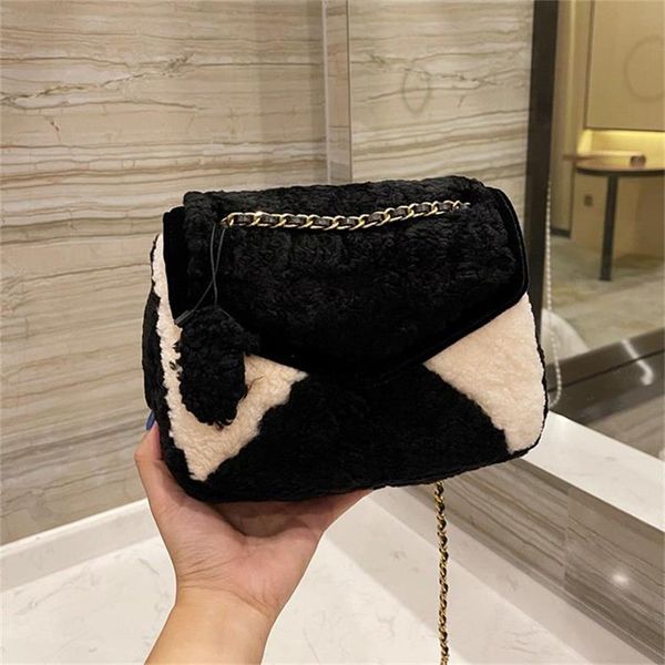 

2021 autumn winter lovely lamb wool bags quilted two-tone fashion classic flap matelasse chain crossbody shoulder gold hardware luxury