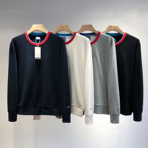 

design clothing 878120 color blocking round neck sweater three-dimensional serial label embroidery couple's terry pullover long sleeved, Black