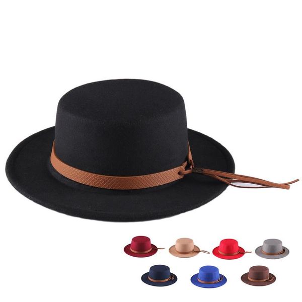 

wide brim hats man hat fedoras woman's belt fascinator senior fashion ladies flat basin brim7cm autumn winter, Blue;gray
