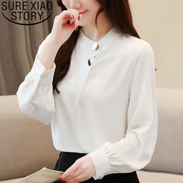 

white blouse solid stand women long sleeve women's blouses shirts ladies 2682 50 210415