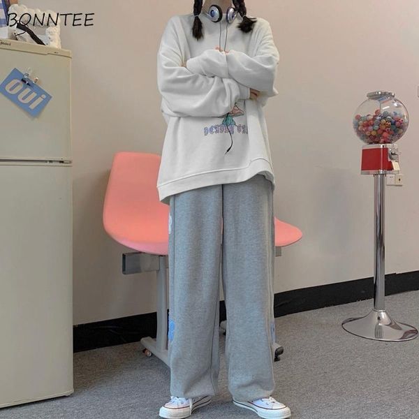 

women's pants & capris wide leg women all-match harajuku print fashion high waist loose korean style feminino trousers student lei, Black;white