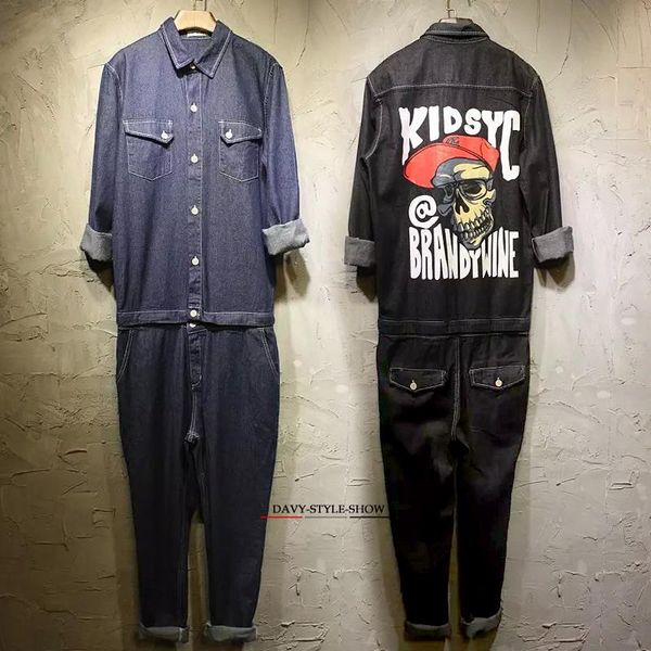 

men's pants m-3xl 2021 clothing original catwalk denim jumpsuit bodysuit tooling jeans suit overalls plus size costumes, Black