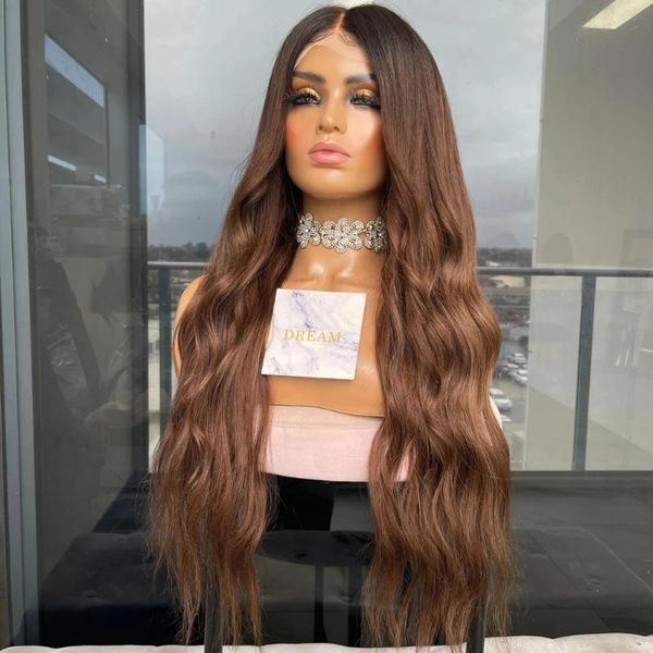 

lace wigs ombre dark brown hd transprent natural wavy 13x6 front human hair 200density bleached knots brazilian remy preplucked, Black;brown