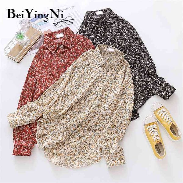 

autumn shirt women floral printed vintage print oversized shirts woman blusas korean hipster blouses 210506, White