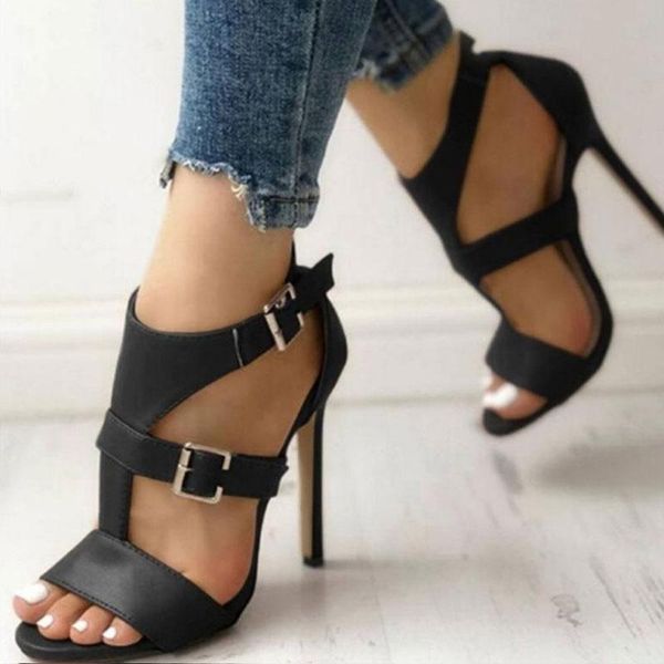 

women sandals summer shoes high heels peep toe t-strap party black brown sandalia mujer ladies